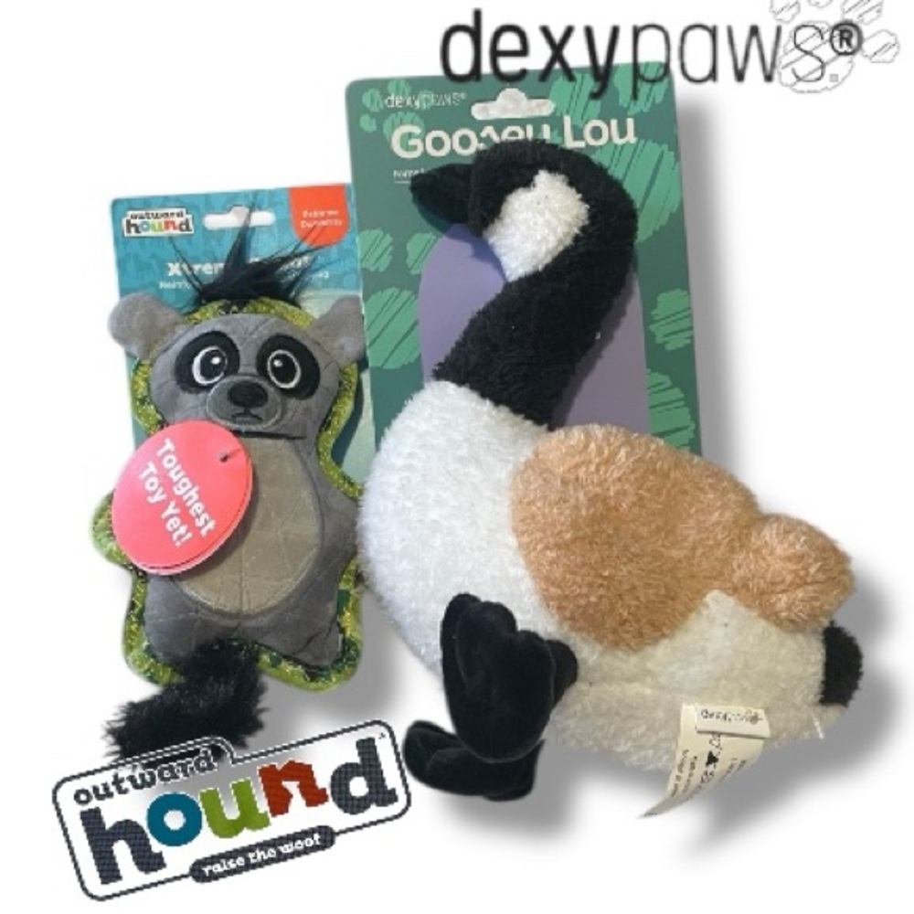 2 PIECE Dog Chew Toy Outward Hound LEMUR & Dexy Paws GOOSE - Picture 1 of 6